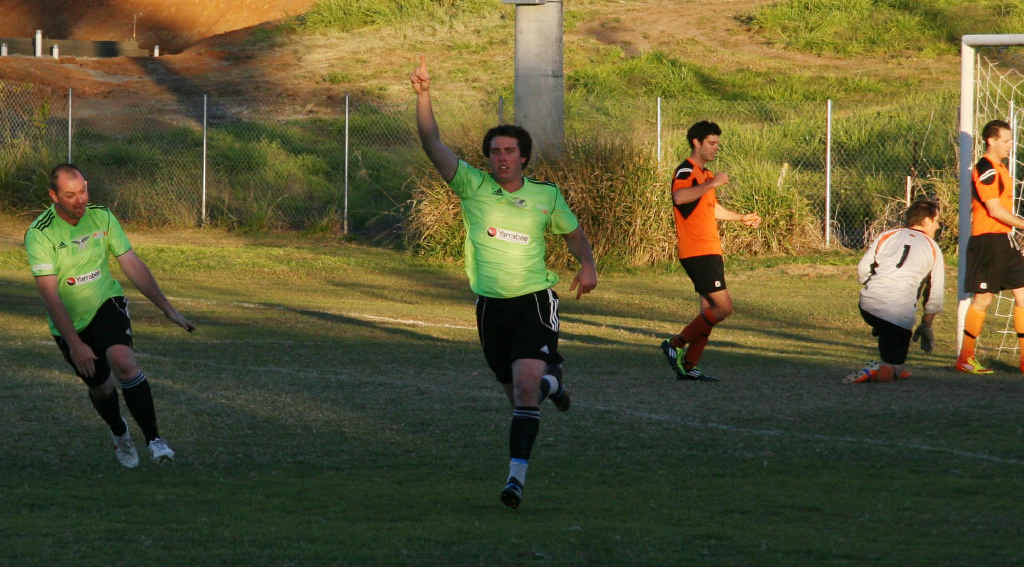 Ben Ross celebrates after finding the back of the net in the Eagles’ game against Capricorn Coast in Yeppoon at the weekend. Ben Ross celebrates after finding the back of the net in the Eagles’ game against Capricorn Coast in Yeppoon at the weekend.